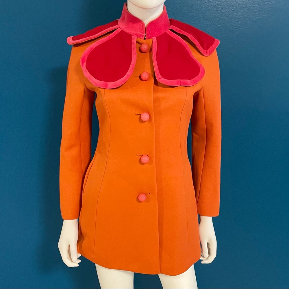 Moschino Flower Collar Rare Orange Wool Coat